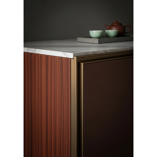 Rosewood Grain Walk-In Wardrobe with Bronze Accents in 304 Stainless Steel