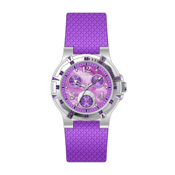 Ladies Round Multifunction Wrist Watch With Vogue Six Hands Purple