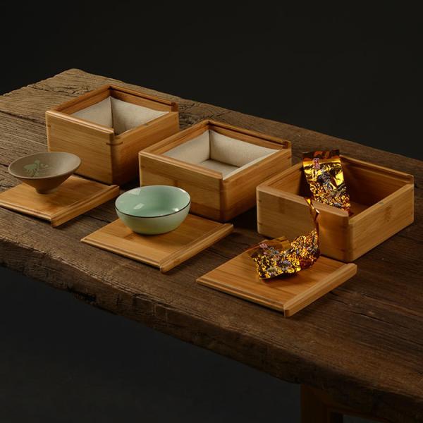 Multi Compartments Tea Bag Organizer Wooden Box with Bamboo and Polyester Construction