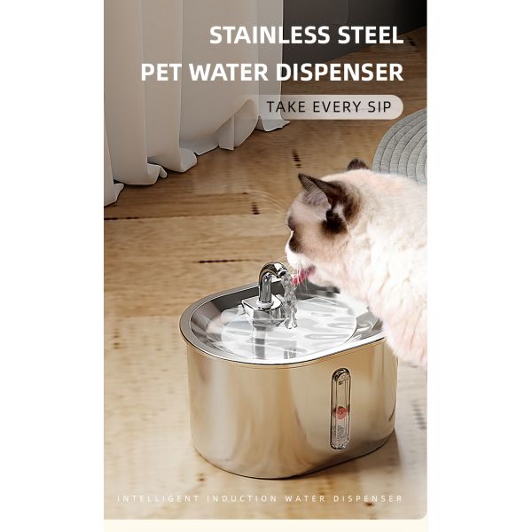 2.5L 304 Food Grade Stainless Steel Eco-Friendly Automatic Pet Water Feeder 5V Filtration Purification Mute Drinking Fountain