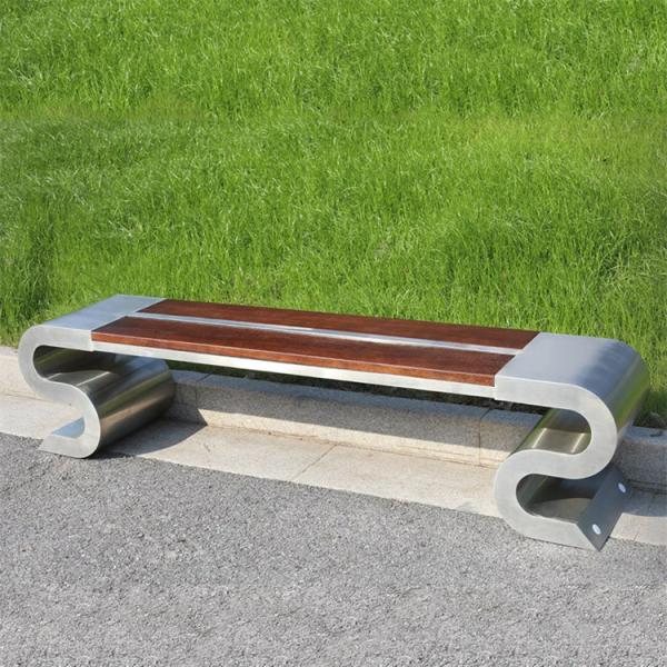 Wholesale Garden Stainless Steel Wood Bench With Bent Metal Leg