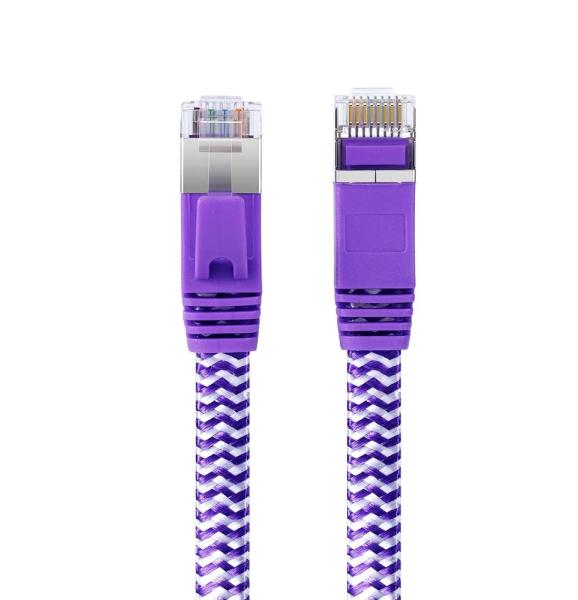 EJE ブランド フラット CAT.6A FTP 青白いストライプパッチケーブル 10 ギガビットネットワークのための特別設計