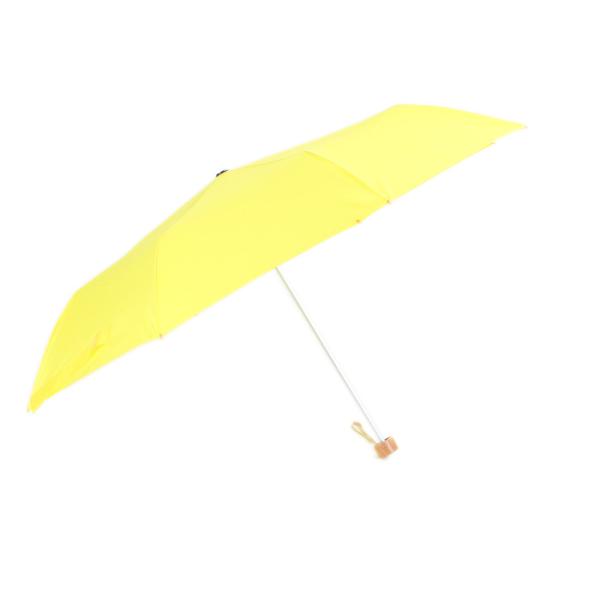 Wooden Handle Three Fold Umbrella Yellow Aluminum Shaft Lightweight Durable