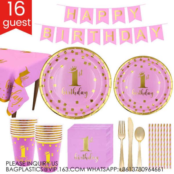 Baby'S Birthday Party Pink Paper Plate Napkin Cup Straw Tablecloth Decorative Birthday Party Supplies