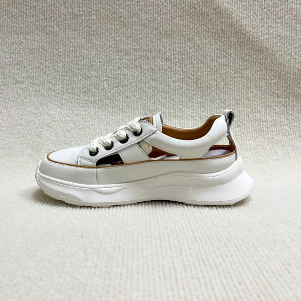 Flat Hollow Women Leather Sandals Breathable Casual Shoes And Lace Up