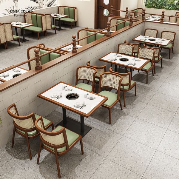 Modern Design Restaurant Dining Table and Chairs Coffee Shop Commercial Furniture Set Solid Wood Chairs Booth Sofa Seats