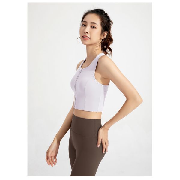 Women's Front Zip Yoga Sports Bra Black High Support Sweat Wicking Fabric