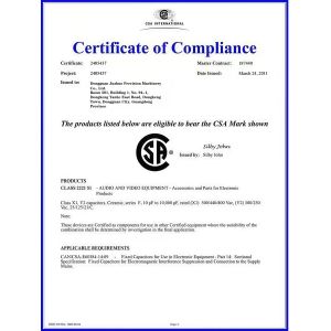 Dongguan Juzhuo Precision Machinery Co., Ltd. Certifications