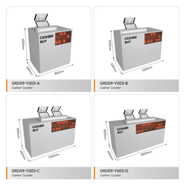 Mostrador de tienda minorista gris de madera con caja de luz para mostrador de tienda de marca y mostrador de exhibición premium