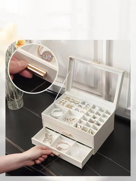 Metal Leatherette Light Blue Jewelry Cases Durable Jewelry Box With Window