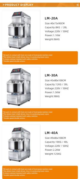Fábrica Fornecer máquina de panificação 30L de massa de amassador de massa de pão industrial espiral de mistura de massa de massa de mistura com aço inoxidável
