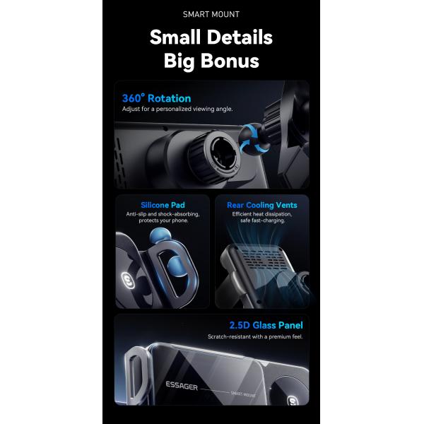 ESSAGER X01 15W Wireless Charging Car Phone Holder Mount Car Vents