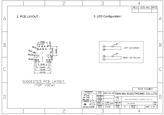 Tab Down Rj45 Connector With Led Side Entry Gold 6u'' Plating Contact Mating