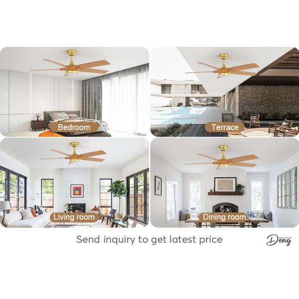 1stshine Ventilador de teto LED com acabamento remoto de grãos de madeira 5 lâminas Logotipo 1stshine / OEM Logotipo