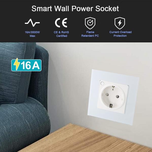 OEM 16A Smart Wall Socket EU Smart Plug Socket 2.4GHz WiFi White