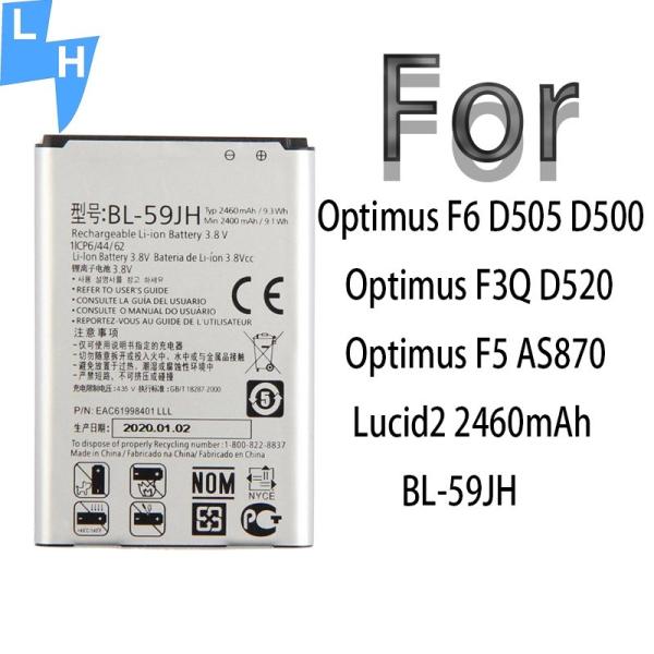 2460mAh BL-59JH Mobile Phone Battery for LG F5 Optimus F6 D505 D500 Optimus F3Q D520