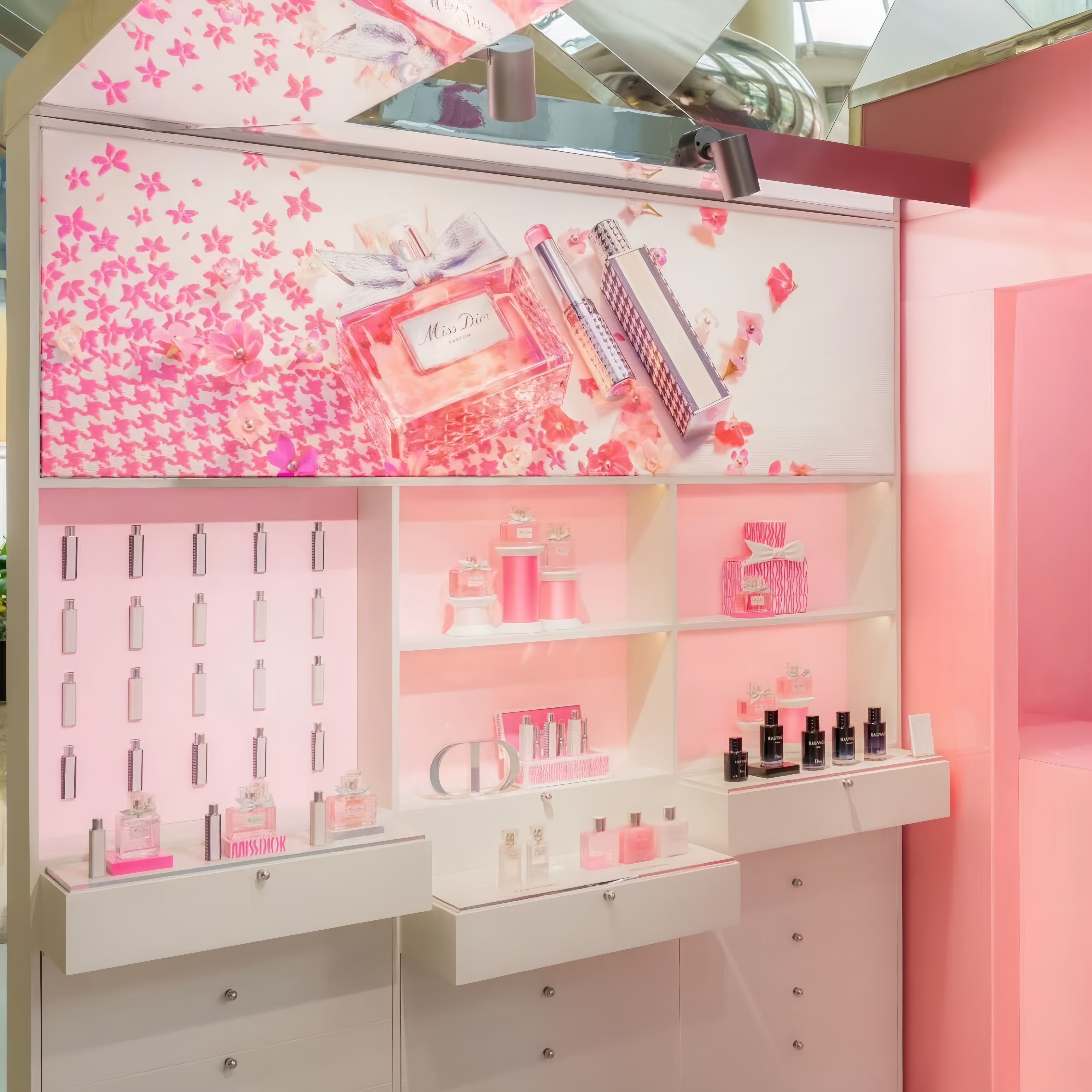 Pastel Pink Makeup Display Kiosk, Custom Design for Beauty Salon & Shopping Mall