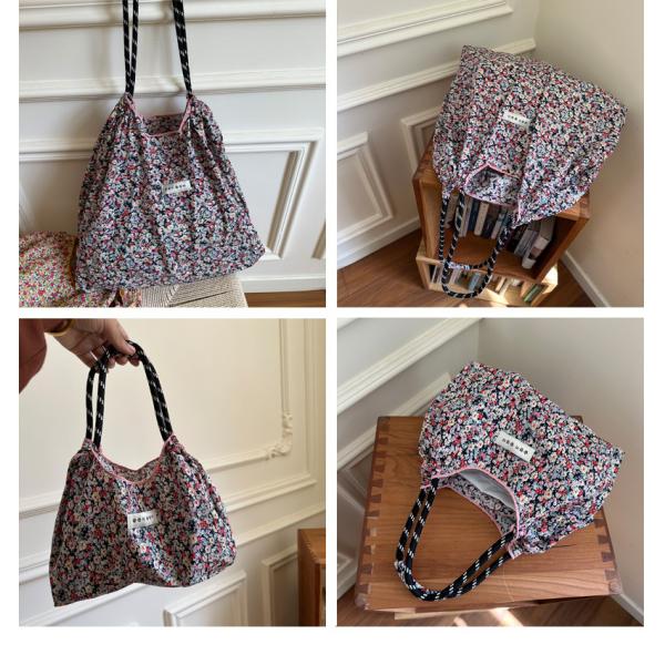 Polyester Lining Ins Large Capacity Floral Beach Canvas Bag for Eco-Friendly Shopping