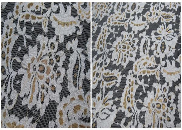 Colored Stretch Flower Metallic Lace Fabric , Scalloped Edge Lace Fabric