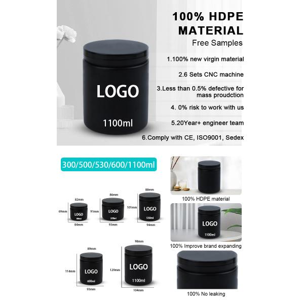 Hot Sale 300ml 500ml 530ml 600ml 1100ml Luxury Empty Large Cosmetic Containers Plastic Jars Plastic Jar Set