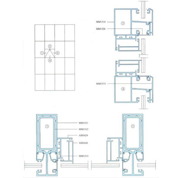 Анодированные системы, 6063-T5 золотистых/серебра алюминиевые ненесущей стены