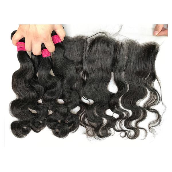 Natural Peruvian Human Hair Weave / Body Wave Hair Bundles With Frontal