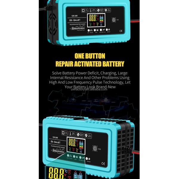 Fast Charging Speed 7-Stage Auto Lead Acid Battery Charger 12V 6A 24V 3A for LiFePO4 Lithium 12V/24V Motorcycle Battery