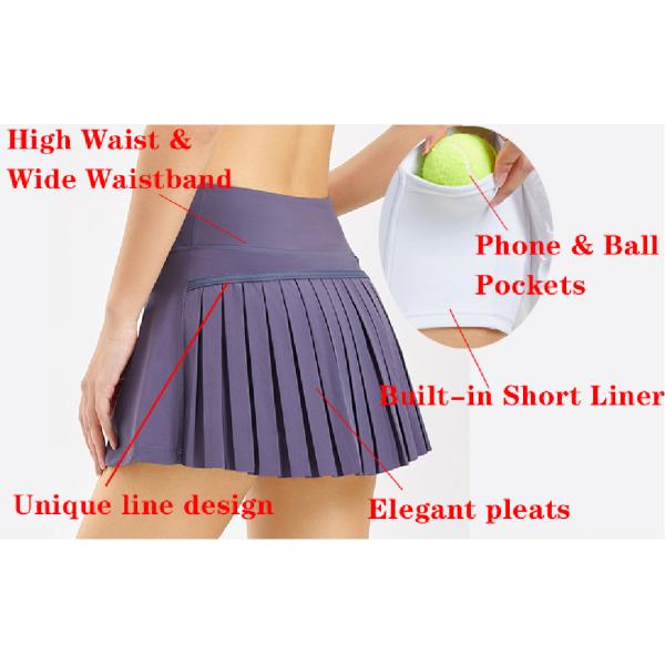 Пурпурный теннис женщин обходит широкий эластичный стиль двойного слоя Waistband