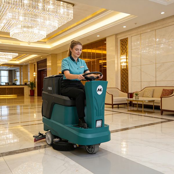 Drivable Rider Floor Scrubber Machine 90L Recovery Tank Commercial Cleaning