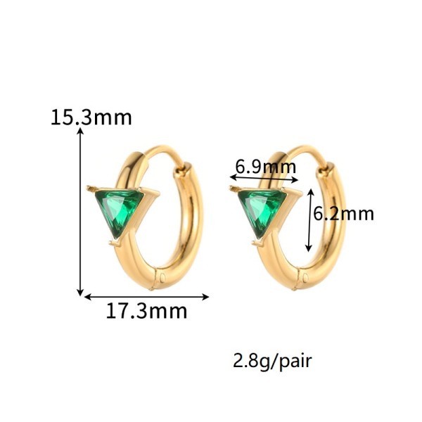 Stainless Steel Triangular Red and Green Transparent Zircon PVD 18K Gold Hoop Earrings for Women Jewelry Earrings