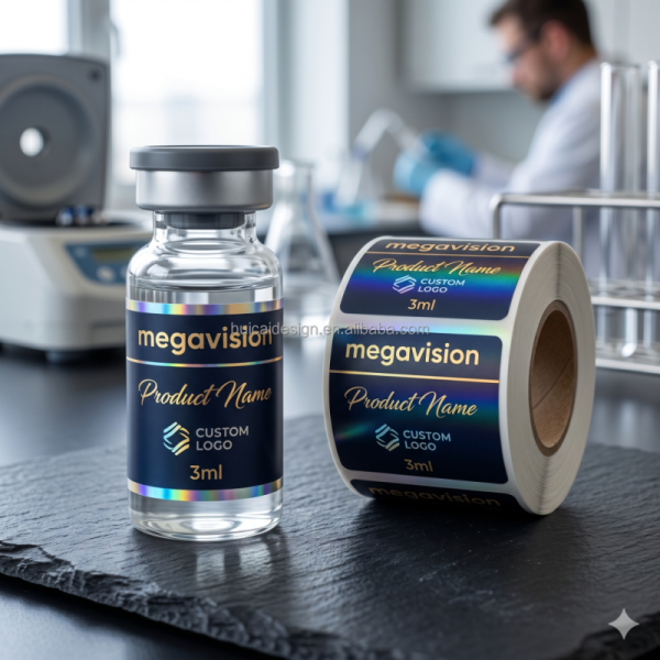 Peptide Bottle Labels Private Label 5ml 7ml 10ml Small Glass Vial Packaging Factory Price Low MOQ Embossed Foil Printing