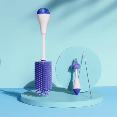 3 In 1 Straight Hilt Rotary Silicone Cleaning Brush Set For Baby Milk Feeding Bottle Nipple Straw