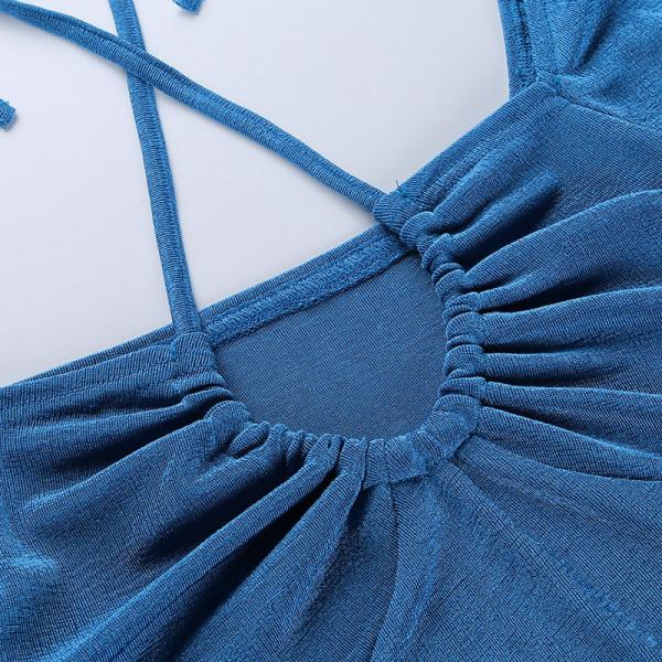 Sexy Long Sleeve Knit Bodycon Dress Chest Drawstring Halter Neck