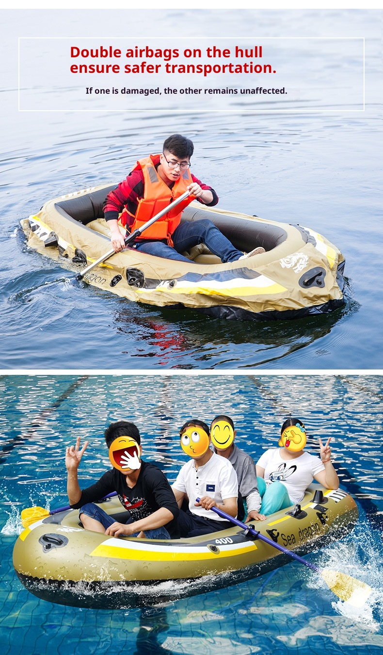 New Thickened Inflatable Kayak Rubber Dinghy Fishing Boat Air-Cushion Craft Lifeboat Outdoor Watercraft 480L Capacity 2-5