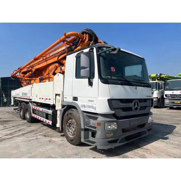 Benz Zoomlion Подержанный бетонный насос грузовик 49м 6 рук 2014 Белый Оранжевый