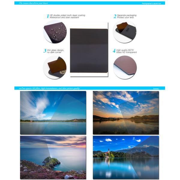 100 * 100mm Square Camera Lens Filters Optical Glass Square Neutral Density Filter For Reducing Light