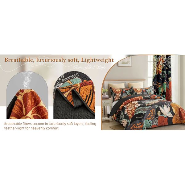 Reversible Farmhouse Botanical Lightweight Microfiber Bedding Quilts Set for All Season