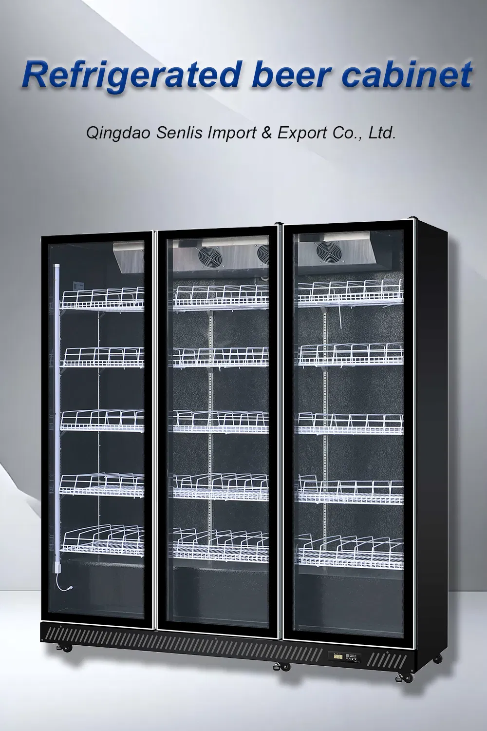 Commercial Double Door Refrigerator Beer Beverage Glass Upright Refrigerated Display Showcase