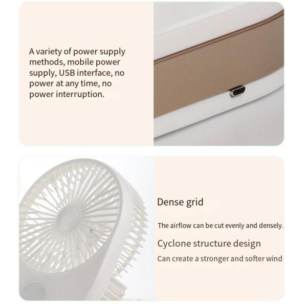 Customized Logo 1500 mAh USB Rechargeable Table Fan with LED Light and ABS PP Material