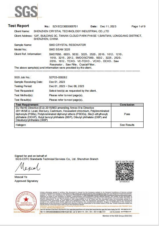 Shenzhen Crystal Technology Industrial Co., Ltd. Сертификации
