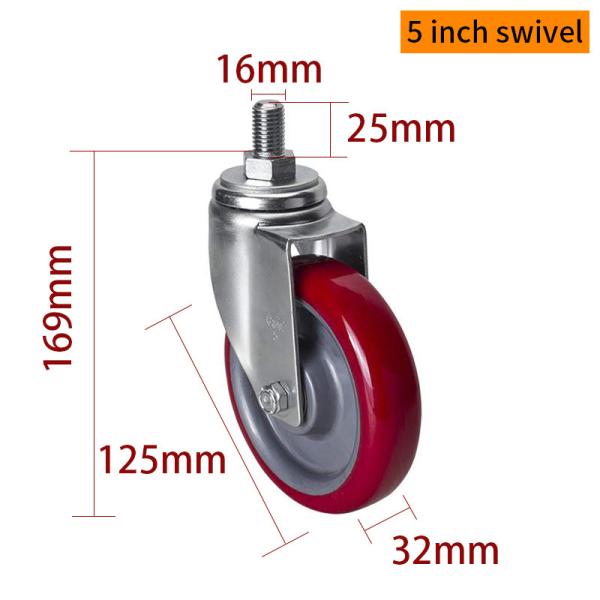 EDL à charge moyenne 5 pouces 150 kg rouges TPU à fil de roue par pivotement et type de frein 505S-86