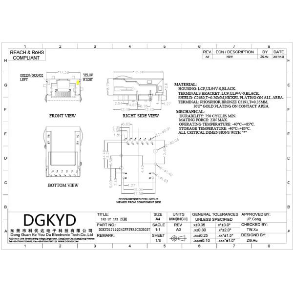 DGKYD1711Q242FF5WA7CBDB057 нашивают вверх по модулям 1000 локальных сетей основания-T 30U 8P12C интегрировали магнитную сеть Inte соединителя RJ45