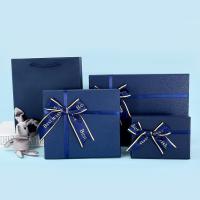 Caja de regalo azul rectangular con lazo, embalaje de cubierta mundial, caja de regalo de alta gama