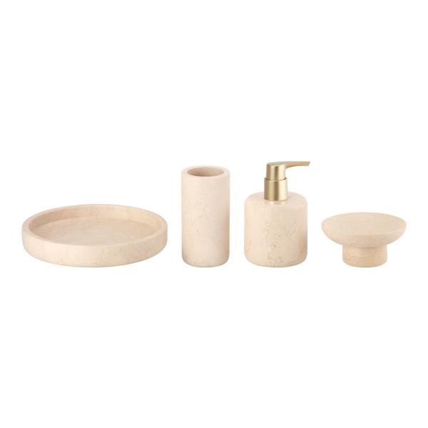 4PCS Luxury Nature Marble Bathroom Accessories Set Round Gold Color Lotion Pump Tumbler