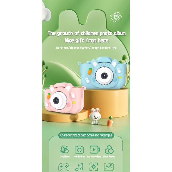 Appareil photo numérique pour enfants X11S Mini à double objectif 1080P, motif lapin de dessin animé, pour enfants