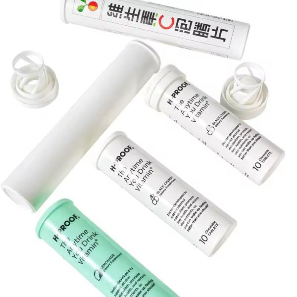 Collar de PP Biodegradable Tableta Efervescente Botella de tubo para píldoras médicas de vitamina C