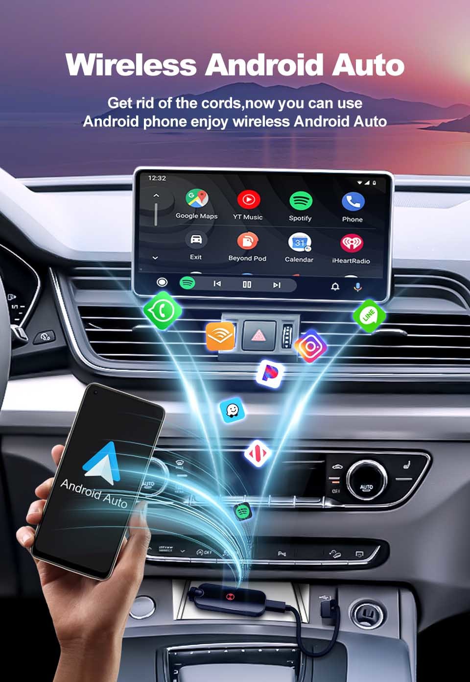 M9 Universal Wired To Wireless Carplay Android Auto Adapter Dongle USB BT