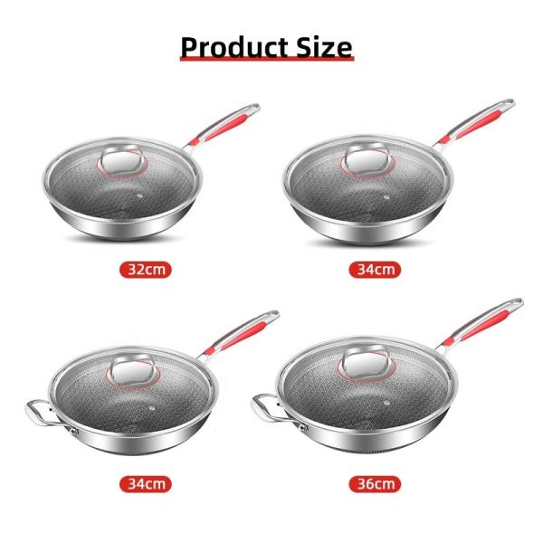 Wholesale Honeycomb Non Stick Fry Pan Cooking Pot 18/10 Stainless Steel Wok Pan With Glass Cover