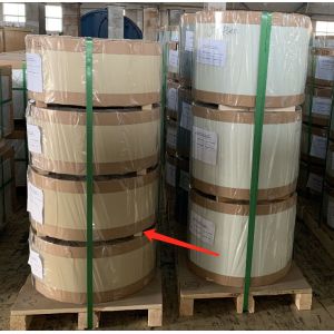 Bobina de lámina de aluminio prelacada de 0,11 mm de espesor y 55 mm de ancho para la fabricación de cinta de ventilación de cumbrera enrollable