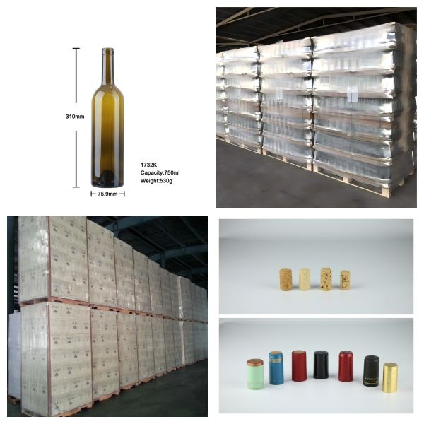 Standard Plus Bordeaux 750ml Empty Glass Bottles With Cork Top 530g 1732K